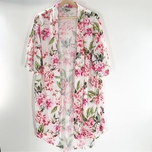 SMYM Show Me Your Mumu Floral Knit Robe Missing Belt One Size Pink White Blooms